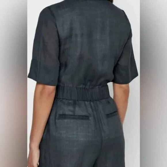 NEW Banana Republic Sash-Waist Ramie Romper Green Slate Lined Sheer 0 Petite - Picture 2 of 8